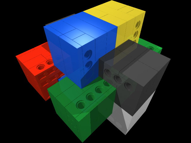 the blue piece slides back towards the green and the red piece slides in (not shown)